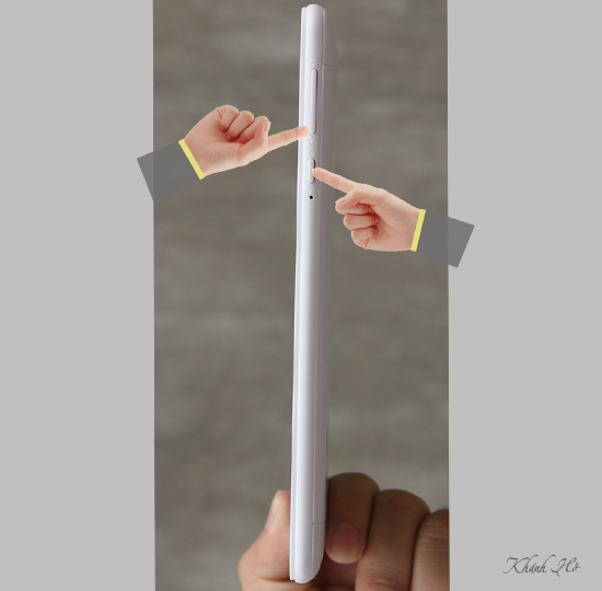 nhấn giữ đồng thời hai phím nguồn và giảm âm lượng